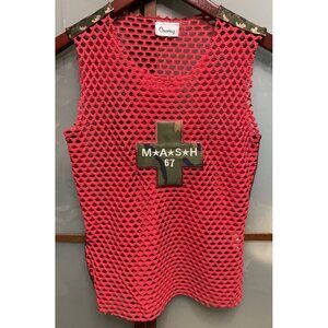 Cheroy Vintage Y2K 90s Net Mesh Military Red Stretch Tank Top Rave Goth Size S